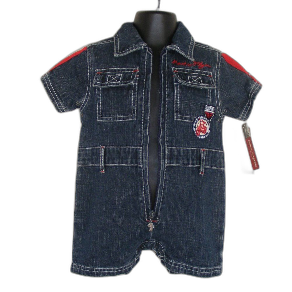 new! RADIO FLYER Denim Jumpsuit/Short-alls 6-9mo, short sleeves - Picture 6 of 15